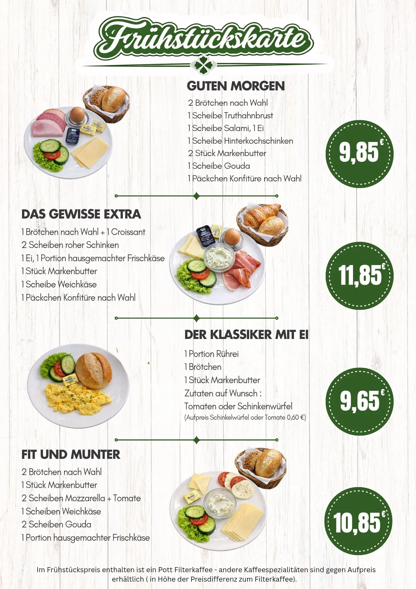 Frühstückskarte der Bäckerei Moos